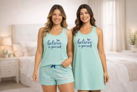 Kit Pijama Feminino Camisola e Short Doll Borboleta Conforto -