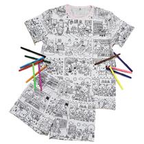Kit Pijama Infantil Conjunto Colorido com Canetinhas para Dormir e Brincar