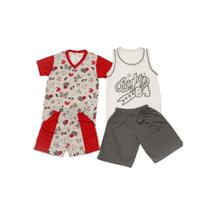 Kit Pijama Infantil Menino 4 peças - Camisetas/Regata e Bermudas - Tamanho 6