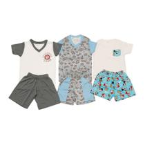 Kit Pijama Infantil Menino 6 peças - Camisetas/Regatas e Bermudas - Tamanho 2