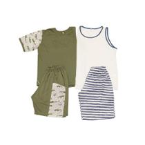 Kit Pijama Juvenil Maculino 4 peças - Camisetas/Regatas e Bermudas - Tamanho 16