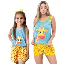 Kit Pijama Mãe e Filha Baby Doll Regata Girafa Conjunto Kit Pijama Mãe e Filha Baby Doll Regata Girafa Conjunto