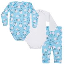 Kit Pijama Térmico 3 Peças Bebê Energy Thermo Dry Carneirinhos Azul Everly