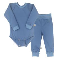Kit Pijama Térmico Body e Calça Bebê Azul Jeans Concuca