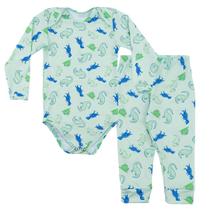 Kit Pijama Térmico Body e Calça Bebê Energy Thermo Dry Dinossauros Verde Everly
