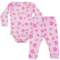Kit Pijama Térmico Body e Calça Bebê Energy Thermo Dry Flores Rosa Everly