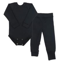 Kit Pijama Térmico Body e Calça Bebê Preto Concuca