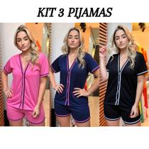 Kit Pijamas Feminino 3 conjuntos Americano Aberto Com Botões Verão Curto Cirurgico - PIJAMAS VIÇOSA
