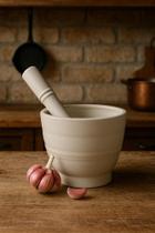 Kit Pilão Com Socador Alho Plástico Resistente Branco GP2158 Kit Pilão Com Socador Alho Plástico Resistente Branco GP2158