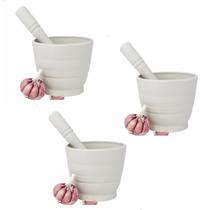 Kit Pilão Com Socador Alho Plástico Resistente Branco GP2158 Kit Pilão Com Socador Alho Plástico Resistente Branco GP2158