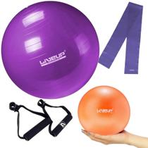 Kit Pilates Bola Suica 55 Cm + Faixa Elastica Media + Overball 25cm + Par de Pegador Liveup Sports