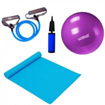 Kit Pilates com Bola 55 Cm + Bomba + Colchonete + Extensor Forte  Liveup Sports
