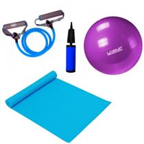 Kit Pilates com Bola 55 Cm + Bomba + Colchonete + Extensor Forte Liveup Sports