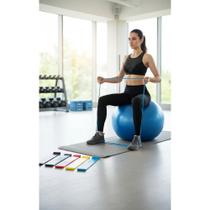 Kit Pilates e Fitness 65cm: Bola + Faixa + 5 Mini Bands