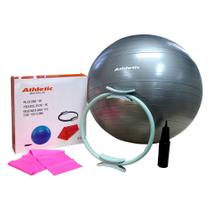 Kit Pilates Yoga Athletic Anel De Pilates 38cm + Bola De Ginástica 65cm Com Bomba + Faixa Elástica Kit Pilates Yoga Athletic Anel De Pilates 38cm + Bola De Ginástica 65cm Com Bomba + Faixa Elástica