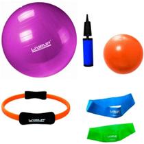 Kit pilates yoga bola suiça 55cm premium + arco anel + overball + 2 mini band - liveup - KIT DMXFIT