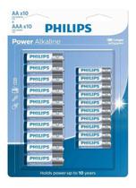 Kit Pilha Alcalina Aaa 10 + Aa 10 Philips Power Alcalina
