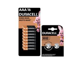 Kit Pilha Duracell AAA 16un + Bateria Duracell 2032 2un