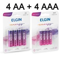 KIT Pilhas Elgin Recarregável 4 Palito AAA 1000mah + 4 Pequena AA 2700mah