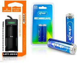 Kit pilhas recarregáveis AA com carregador