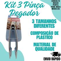 Kit Pinça 3 Tamanho Pegador Multiuso De Massas Plástico