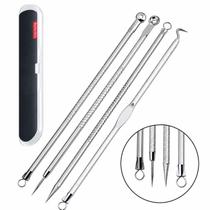 Kit Pinça com 4 Agulhas Extrator Removedor de Cravo Espinhas Acne Indolor Ferramentas 2 em 1 com Ponta Dupla em Aço Inoxidável Acompanha Estojo Kit Pinça com 4 Agulhas Extrator Removedor de Cravo Espinhas Acne Indolor Ferramentas 2 em 1 com Ponta Dupla em Aço Inoxidável Acompanha Estojo
