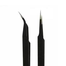 Kit Pinça Extensão De Cilios Curva E Reta Inox Preto