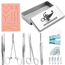 Kit Pinça Tesoura Bisturi Porta Agulha