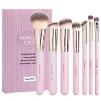 Kit Pincéis de Maquiagem com 7 Peças Cor:Rosa
