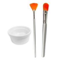 Kit Pincéis Estética 04, 18 Cerdas Seda e Cubeta de Porcelana - Ácidos Peelings Máscaras