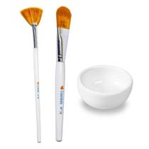 Kit Pincéis Estética 06, 18 Cerdas Seda e Cubeta de Porcelana - Ácidos Peelings Máscaras