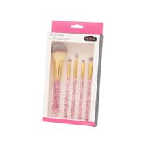 Kit Pincéis Maquiagem Nylon 5 Peças Cabo Glitter