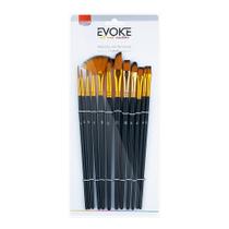 Kit Pincel Artístico Evoke - 12 unidades (leque, redondo, chanfrado, chato)