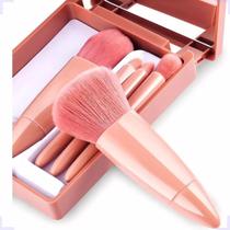 kit pincel de maquiagem e espelho para bolsa