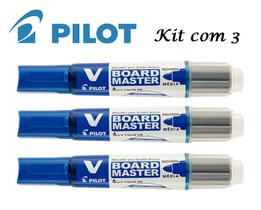 Kit Pincel De Quadro Branco Recarregável Pilot Azul com 3