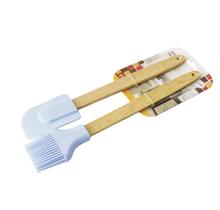 Kit pincel e espatula de silicone com cabo de bambu c/ 2 pçs