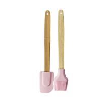 Kit pincel e espatula de silicone com cabo de bambu com 2 peças