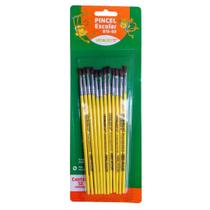 Kit Pincel Escolar Chato C/12 N2 Artístico P/Guache Artesanato Cabo Curto