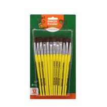 Kit Pincel Escolar Chato C/12 N20 Artístico P/Guache Artesanato Cabo Curto