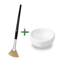 Kit Pincel Peeling nº 06 Cerdas Naturais Para Aplicação De Ácido E Máscara Facial + Cubeta de Porcelana