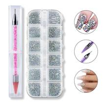 Kit Pincel Pega Strass Strass Diversos Tamanhos Furtacor Nail Designer Decoração de Unhas Manicure Unhas Naturais Unhas de Gel