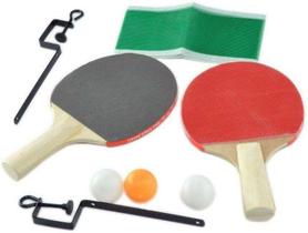 Kit Ping Pong, 3 Bolinhas, 2 Raquetes, Rede e Suporte de Mesa