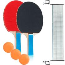 Kit Ping Pong Com 2 Raquete 3 Bolas E Rede Tênis De Mesa