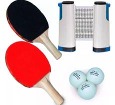 Kit Ping Pong com 2 raquetes - rede e 3 bolinhas