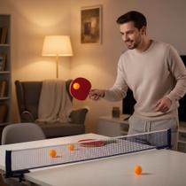 Kit Ping Pong Completo 2 Raquetes Madeira 3 Bolinhas Rede Ajustável para Jogos