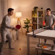 Kit Ping Pong Completo 2 Raquetes Madeira 3 Bolinhas Rede Ajustável para Jogos