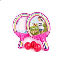 Kit Ping Pong Infantil com 2 Raquetes e 3 Bolinhas Jogo de Tênis de Mesa para Crianças e Família Cor:Rosa