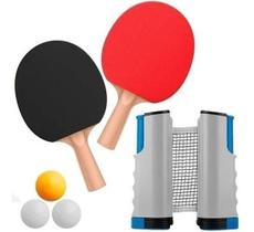 Kit Ping Pong Portátil 2 Raquetes Rede Retrátil 3 Bolinhas Kit Ping Pong Portátil 2 Raquetes Rede Retrátil 3 Bolinhas