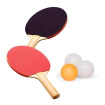 Kit Ping Pong Tenis de Mesa com Cinco Peças 2 Raquetes e 3 Bolinhas Brinquedo Esporte Lazer Western