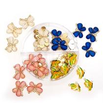 Kit Pingente Borboleta 4 Cores 20pçs + Caixa Divisória Bijuterias